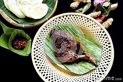 Grilled chicken in spicy soya sauce and chili sauce. Stock Photo