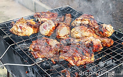Grilled chicken thighs and drumsticks. Stock Photo