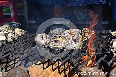 Grilled clams abalone back ground Stock Photo
