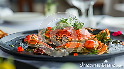 Grilled Crab Delight in Fine Dining Atmosphere Stock Photo