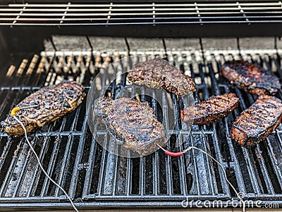 Grilled 30 day dry aged prime ribeye and bison meat Stock Photo