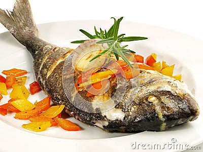 Grilled Fish - Gilthead Seabream Stock Photo