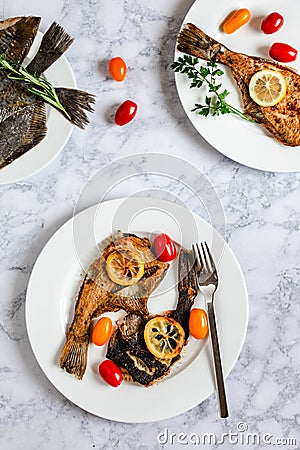 Grilled flounder fish Stock Photo