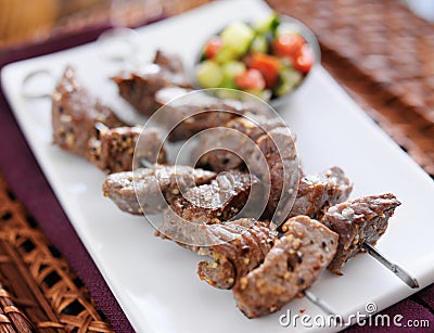 Grilled garlic herb beef shishkabab skewers Stock Photo