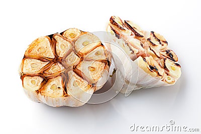 Grilled garlic isolated on white Stock Photo