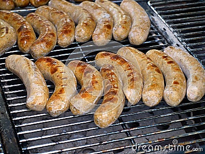 Grilled German sausage hot dog wurst BBQ Stock Photo
