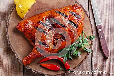 Grilled half chicken barbecue Stock Photo