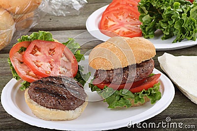 Grilled Hamburger Picnic Stock Photo
