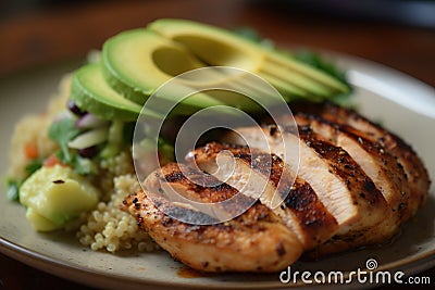 Grilled healthy chicken breasts cooked on a summer BBQ Stock Photo