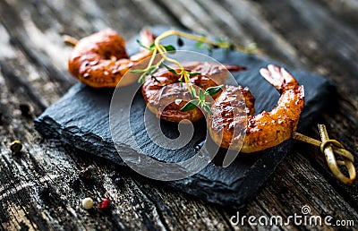 Grilled Honey Soy Shrimp Stock Photo