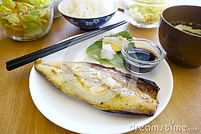 Grilled Japanese dish saba fish, mackerel Stock Photo