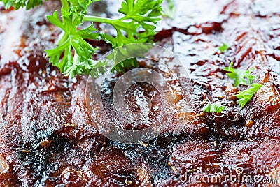 Grilled juicy barbecue pork ribs Stock Photo