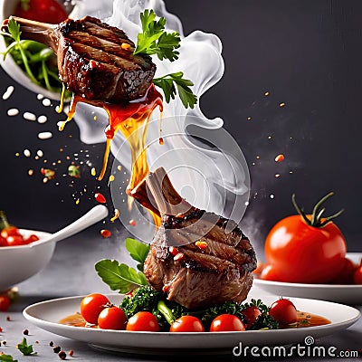 Grilled lamb chop, fresh mutton meat dish Stock Photo