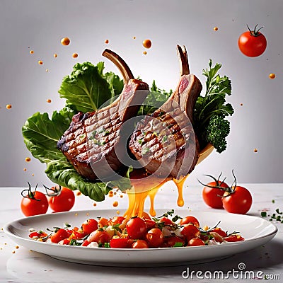 Grilled lamb chop, fresh mutton meat dish Stock Photo