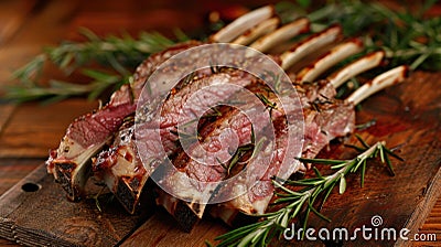 Grilled lamb chops on wooden cutting board Stock Photo