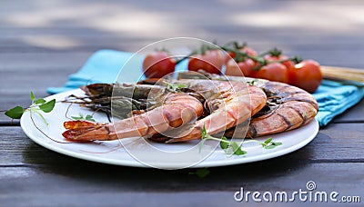 Grilled large shrimp Stock Photo