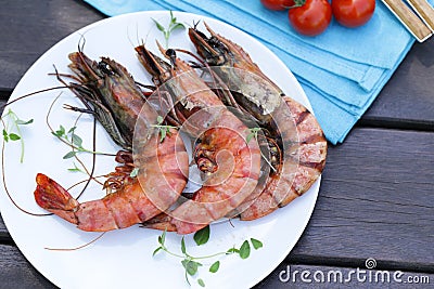 Grilled large shrimp Stock Photo