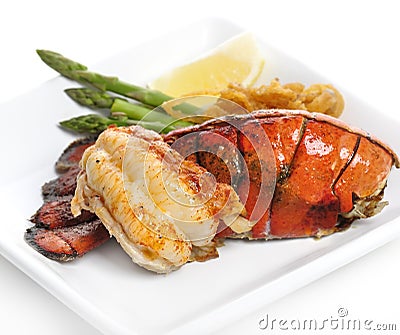 Grilled Lobster Tail Stock Photo