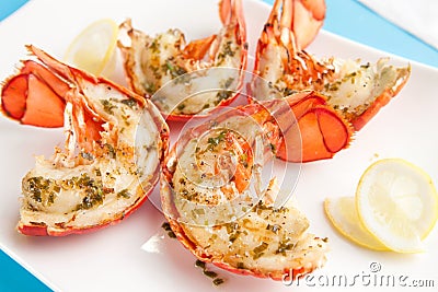 Grilled lobster tails Stock Photo