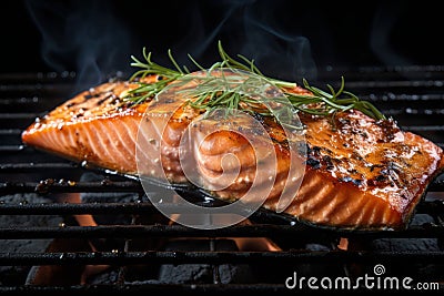 Grilled macro salmon. Generate Ai Stock Photo