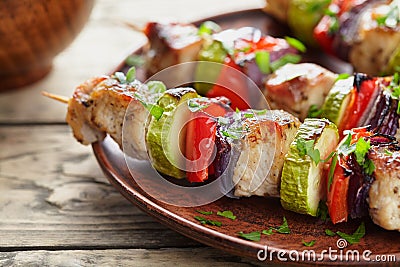 Grilled marinated turkey or chicken meat shish kebab skewers Stock Photo