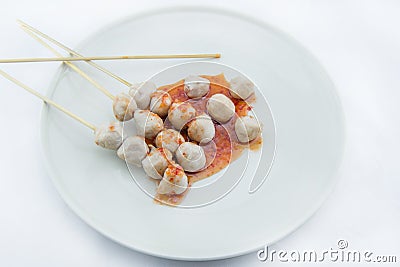 Grilled meat ball on white background Stock Photo