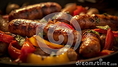 Grilled meat on barbecue, a gourmet summer meal generated by AI Stock Photo