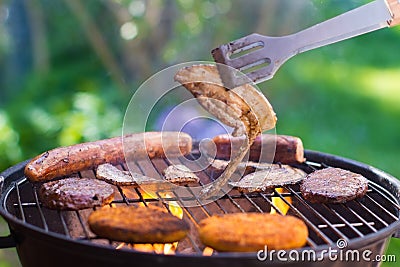 Grilled meat on bbq Stock Photo