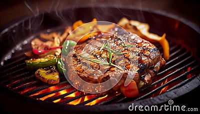 Grilled meat on fire close up gourmet freshness generated by AI Stock Photo