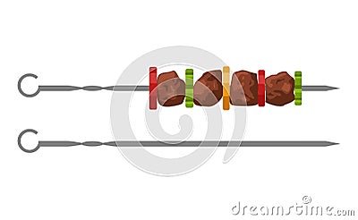 Grilled meat kebab skewers with vegetables BBQ isolated on white background. Shashlik or shish barbecue Vector Vector Illustration