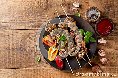 Grilled meat (kebab) with vegetables and sauce Stock Photo