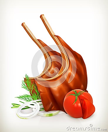 Grilled meat ribs with vegetables Vector Illustration