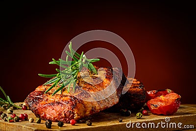 Grilled meat and rosemary Stock Photo