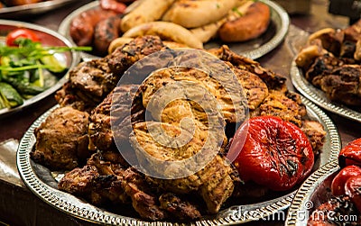 Grilled meat with vegetables Stock Photo