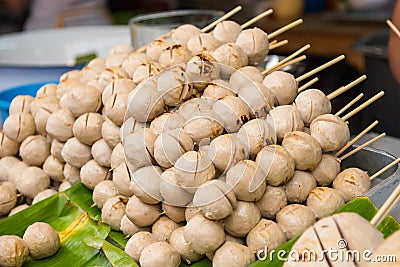 Grilled Meatballs in street market.Thailand. Stock Photo