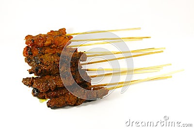 Grilled Meats Skewered on Bamboo Sticks Stock Photo