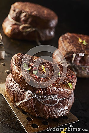 Grilled medallion of fillet steak with spices Stock Photo