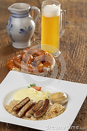 Grilled nuremberger bratwurst Stock Photo