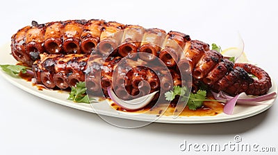 Grilled Octopus With Green Onions And Herbs - He Jiaying Style Stock Photo