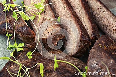 Grilled ostrich steak with sauce Stock Photo