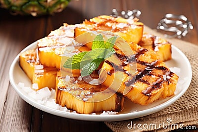 grilled pineapple with melted brown sugar topping Stock Photo