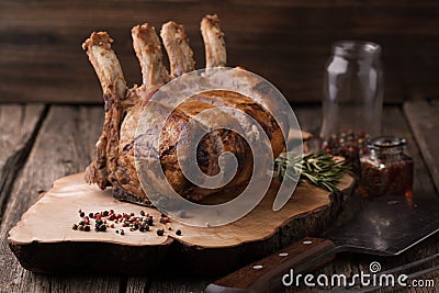 Grilled pork chop with spices, rosemary Stock Photo