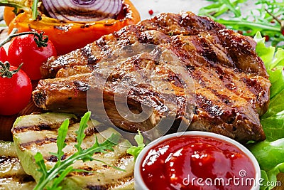 Grilled Pork Chops Stock Photo