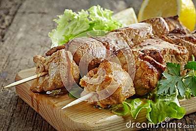 Grilled pork meat kebab Stock Photo