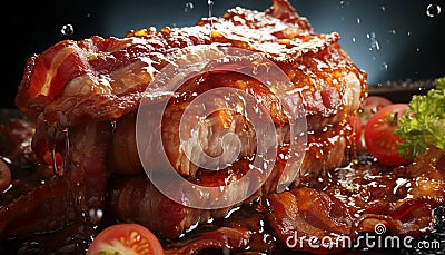 Grilled pork steak on plate, cooked to perfection generated by AI Stock Photo