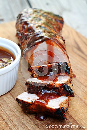 Grilled Pork Tenderloin with Glaze Stock Photo