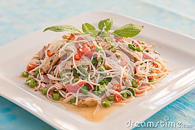 Grilled pork with Thai rice noodle salad Stock Photo