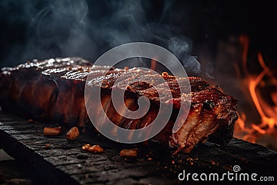 Grilled ribs. Beautiful artistic picture for the menu. Generative AI Stock Photo