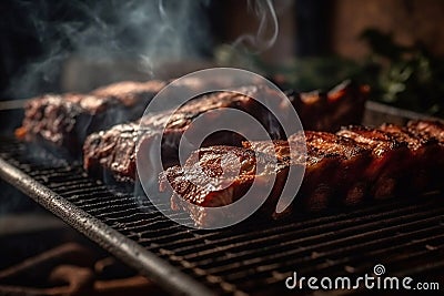 Grilled ribs. Beautiful artistic picture for the menu. Generative AI Stock Photo