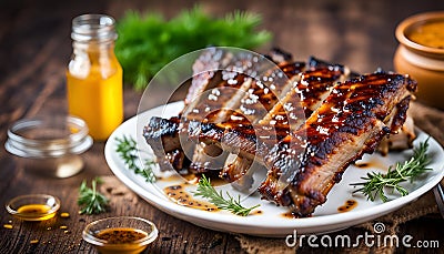 Grilled ribs, marinated with honey and mustard Stock Photo